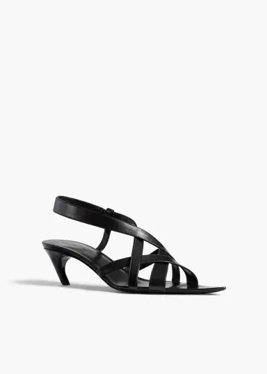 Khaite Sadie Kitten Heel Sandal In Black Glazed Leather | Thumbnail 2 Khaite Sadie Kitten Heel Sandal In Black Glazed Leather | Thumbnail 2