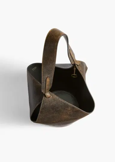Khaite Mini Lotus Tote In Natural And Black Distressed Leather | Thumbnail 3 Khaite Mini Lotus Tote In Natural And Black Distressed Leather | Thumbnail 3