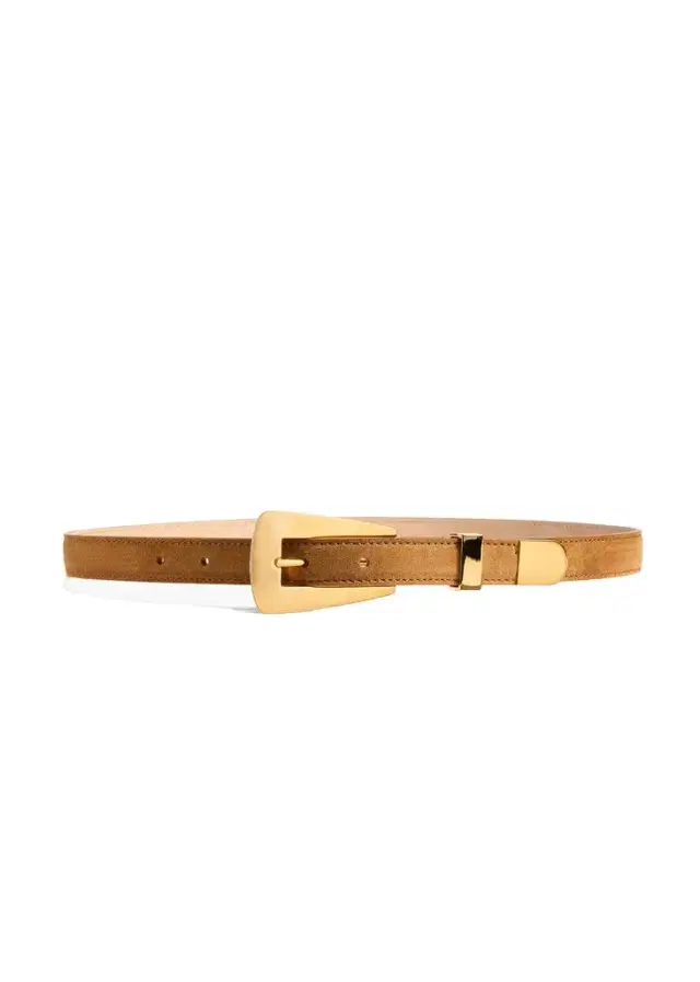 Khaite Small Lucca Belt In Caramel Suede With Gold