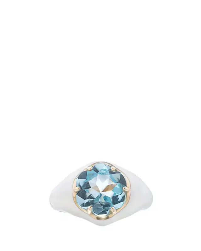 Bea Bongiasca Da Funkadelic Signet Ring with White Enamel and Blue Topaz