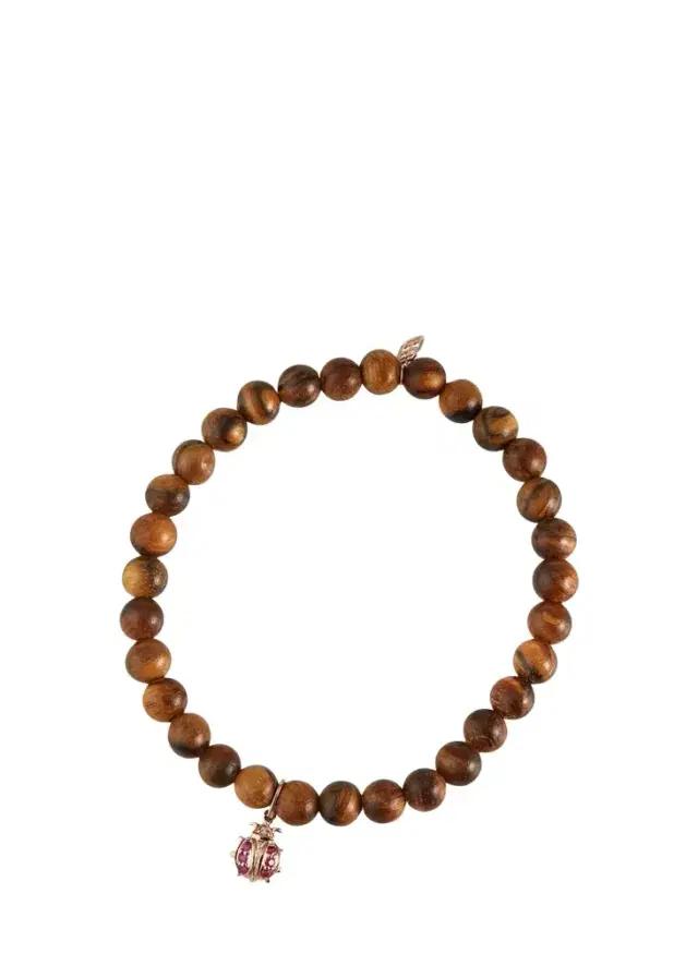 Sydney Evan 14k Rose Gold Wood Ruby Ladybug Bracelet