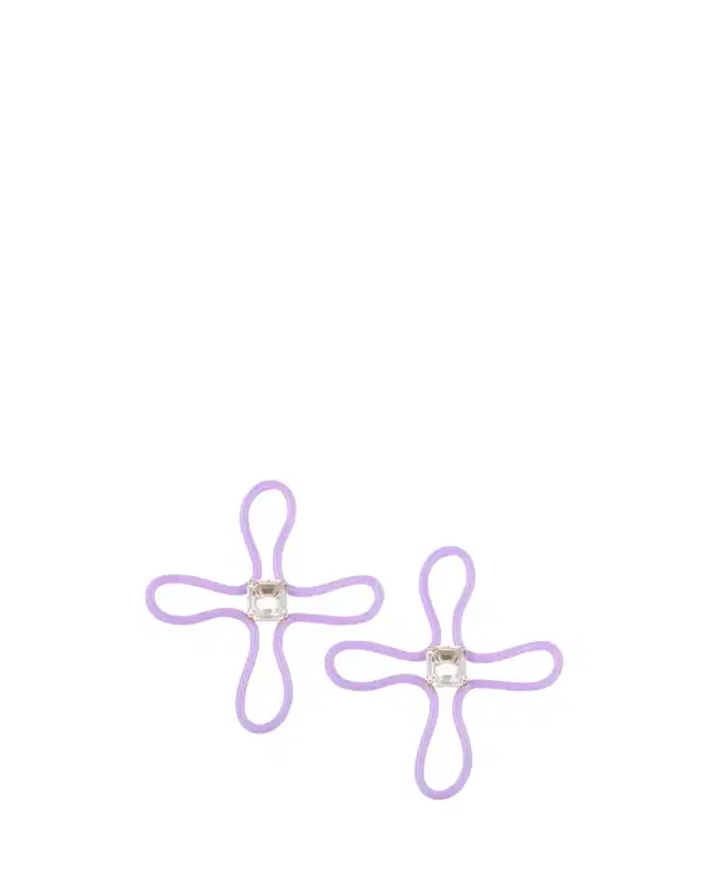 Bea Bongiasca Lucky Flower Earrings with Lavender Enamel and Rock Crystals
