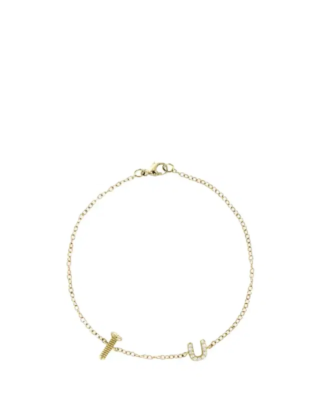 Alison Lou 14K Yellow Gold Screw U Diamond Station Bracelet