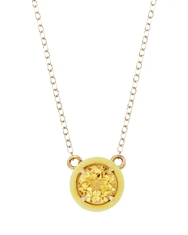 Alison Lou Round Cocktail Necklace with Citrine and Yellow Enamel in 14K Yellow Gold