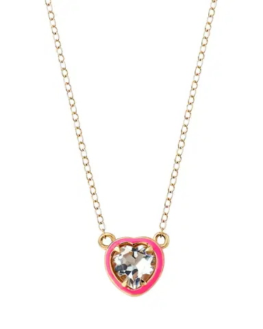 Alison Lou Heart Cocktail Necklace with White Topaz and Pink Enamel in 14K Yellow Gold | Thumbnail 2 Alison Lou Heart Cocktail Necklace with White Topaz and Pink Enamel in 14K Yellow Gold | Thumbnail 2