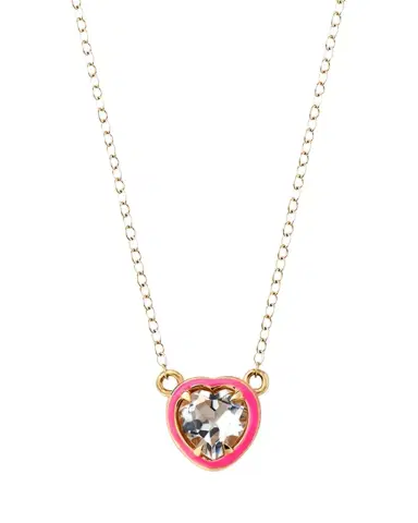 Alison Lou Heart Cocktail Necklace with White Topaz and Pink Enamel in 14K Yellow Gold | Thumbnail 1 Alison Lou Heart Cocktail Necklace with White Topaz and Pink Enamel in 14K Yellow Gold | Thumbnail 1