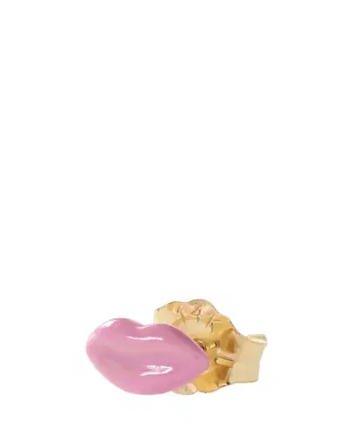 Alison Lou 14K Yellow Gold Mini Pink Enamel Lip Stud Earring, Single | Thumbnail 2 Alison Lou 14K Yellow Gold Mini Pink Enamel Lip Stud Earring, Single | Thumbnail 2