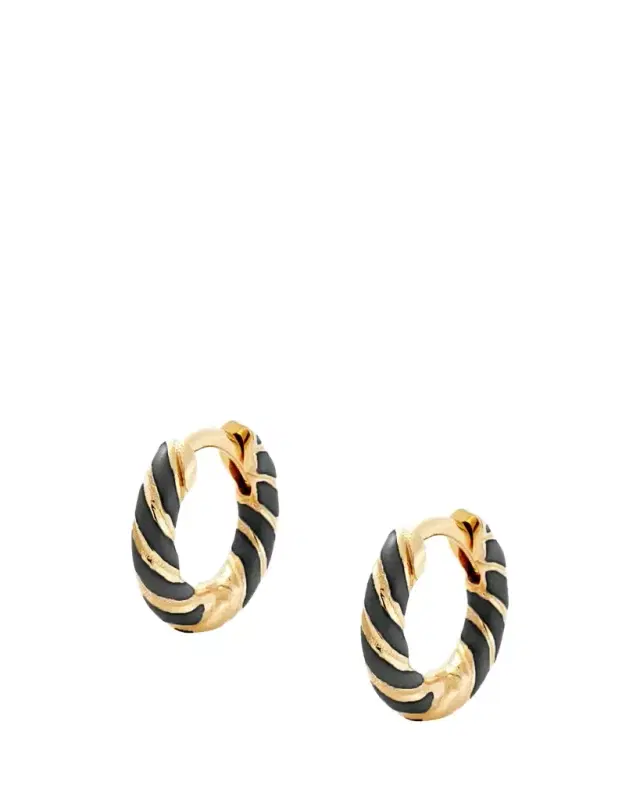 Alison Lou Small Streamer Enamel Huggie Hoop Earrings in 14K Yellow Gold