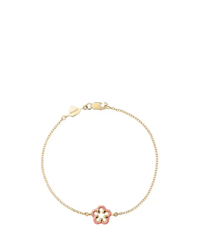 Alison Lou Flower Streamer 14K Yellow Gold and Pink Enamel Bracelet