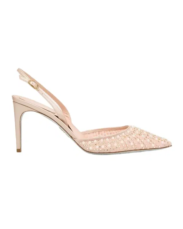 René Caovilla Cinderella Embellished Mesh Slingback Pumps
