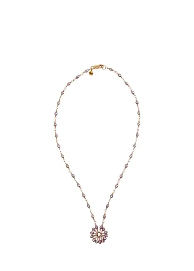 Presley Oldham Mauve Cluster Necklace with Japanese Pearls
