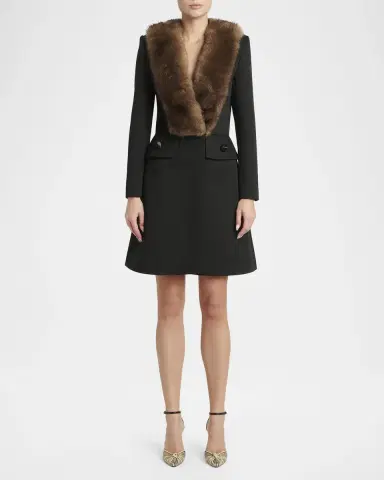 Valentino Garavani Faux Fur Lapel Tailored A-Line Coat | Thumbnail 2 Valentino Garavani Faux Fur Lapel Tailored A-Line Coat | Thumbnail 2