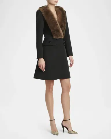 Valentino Garavani Faux Fur Lapel Tailored A-Line Coat | Thumbnail 4 Valentino Garavani Faux Fur Lapel Tailored A-Line Coat | Thumbnail 4
