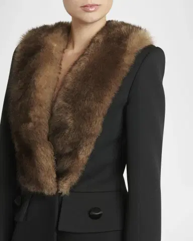 Valentino Garavani Faux Fur Lapel Tailored A-Line Coat | Thumbnail 5 Valentino Garavani Faux Fur Lapel Tailored A-Line Coat | Thumbnail 5