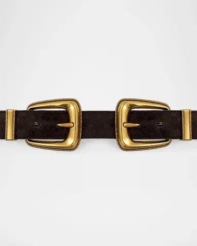 Veronica Beard Arch Double-Buckle Suede Waist Belt | Thumbnail 2