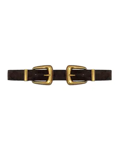 Veronica Beard Arch Double-Buckle Suede Waist Belt | Thumbnail 1