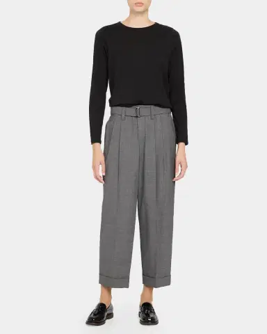 Brunello Cucinelli Pleated Wool Tapered-Leg Ankle Pants With Belt | Thumbnail 2