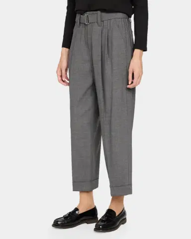 Brunello Cucinelli Pleated Wool Tapered-Leg Ankle Pants With Belt | Thumbnail 4