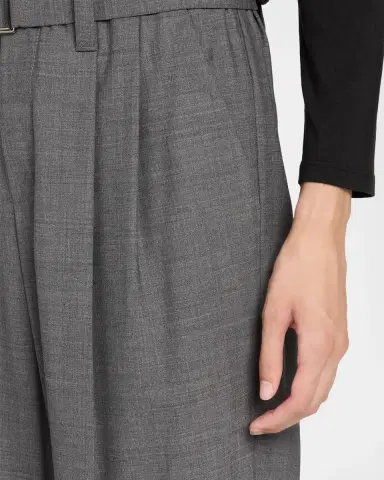 Brunello Cucinelli Pleated Wool Tapered-Leg Ankle Pants With Belt | Thumbnail 5