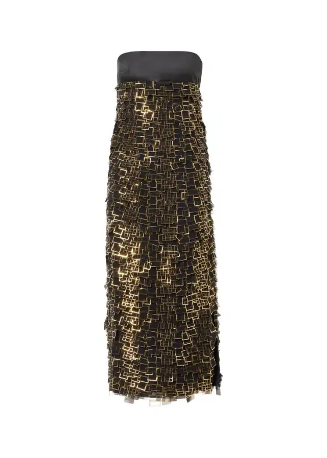 Akris Strapless Empire Layered Metallic Organza Midi Dress