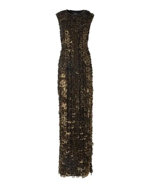Akris Metallic Organza Tiles Sleeveless Column Gown