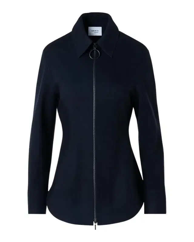 Akris punto Wool-Cashmere Zip-Front Blouse