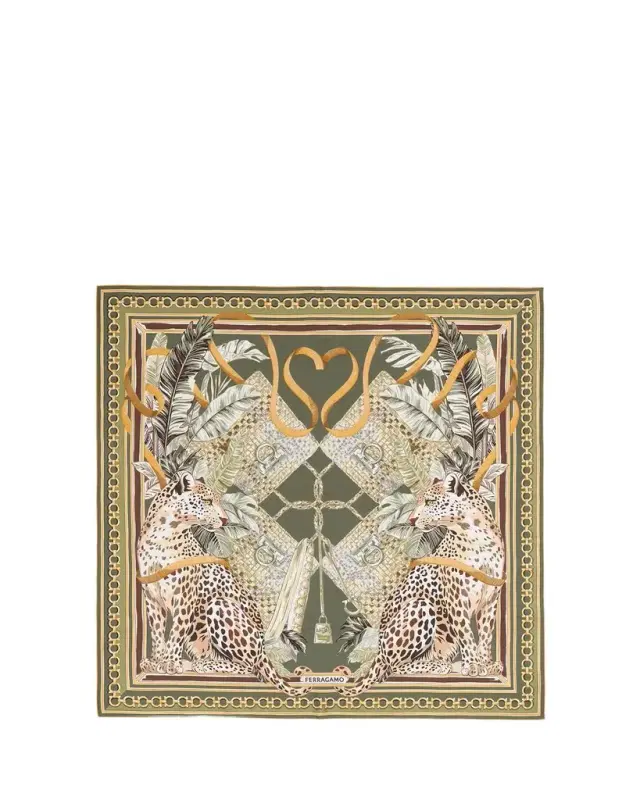 Ferragamo Poised Leopards Print Silk Scarf