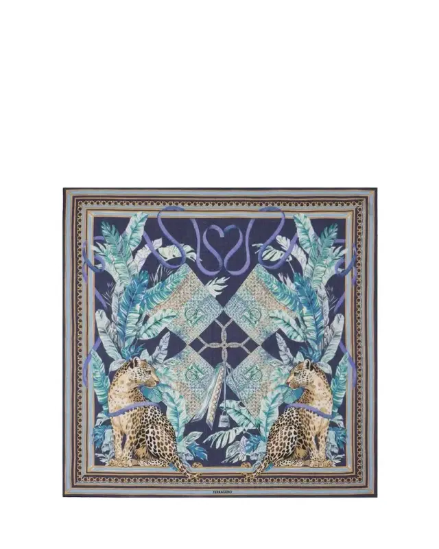 Ferragamo Poised Leopards Print Silk Scarf