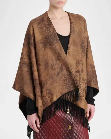 Ferragamo Floral Reversible Cashmere and Silk Cape | Thumbnail 4