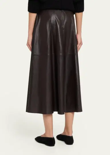 ARMA Eleni Leather A-Line Midi Skirt | Thumbnail 3