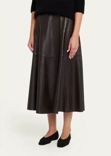 ARMA Eleni Leather A-Line Midi Skirt | Thumbnail 4