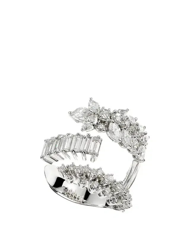 YEPREM 18K White Gold Multi Diamond 3-Row Ring