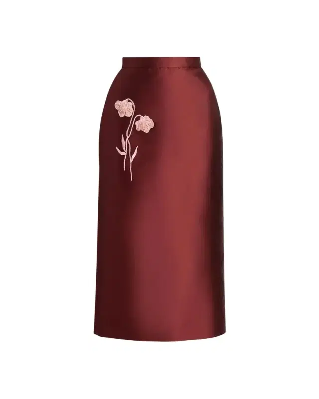 Erdem Floral Embroidered Mikado Silk Midi Skirt