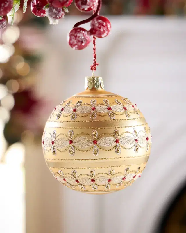 Exclusive Glitter-Embellished Matte Gold Ball Christmas Ornament