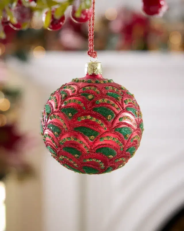 Exclusive Glitter-Embellished Matte Red Ball Christmas Ornament
