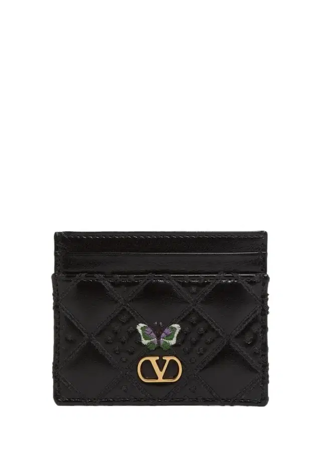 Valentino Garavani Butterfly-Embroidered Quilted Leather Card Holder