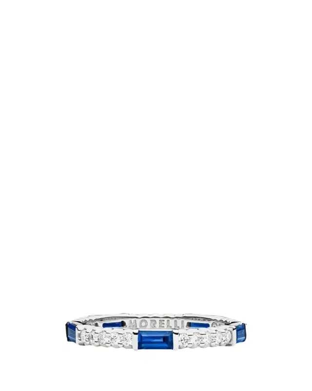 Paul Morelli Blue Sapphire & Diamond Pinpoint Baguette Ring in 18K White Gold