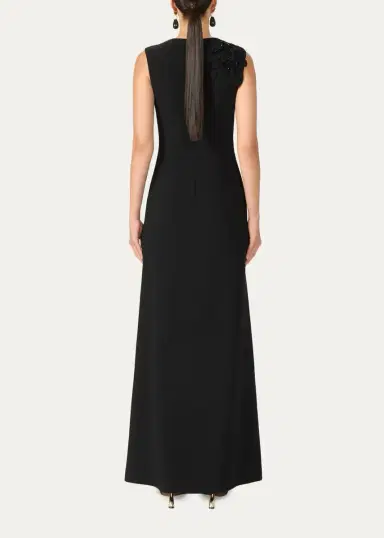 Costarellos Jevi Embellished V-Neck Crepe Sleeveless Column Gown | Thumbnail 3