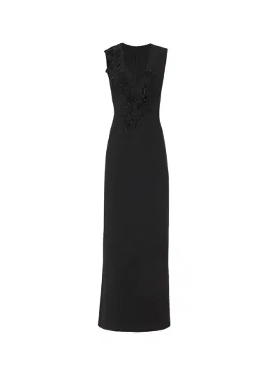 Costarellos Jevi Embellished V-Neck Crepe Sleeveless Column Gown | Thumbnail 1