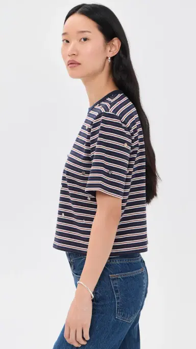 Veronica Beard Jean Sebastian Rhinestone Tee heritage navy multi | Thumbnail 4 Veronica Beard Jean Sebastian Rhinestone Tee heritage navy multi | Thumbnail 4
