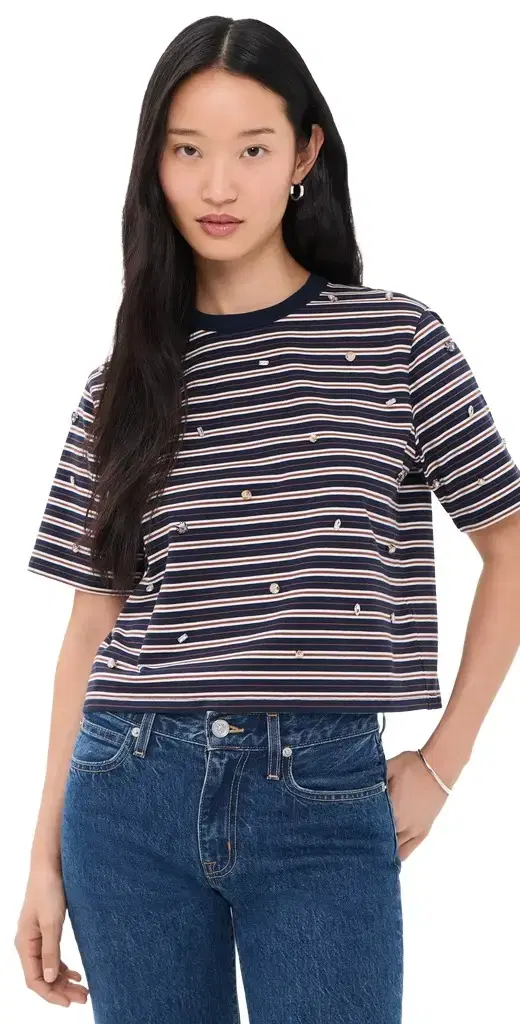 Veronica Beard Jean Sebastian Rhinestone Tee heritage navy multi