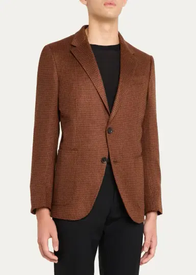 Zegna Men's Cashmere-Silk Houndstooth Single-Breasted Sport Coat | Thumbnail 4