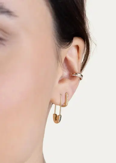 Zoë Chicco 14K Pave Diamond Thick Small Oval Hinge Huggie Hoop Earrings | Thumbnail 2