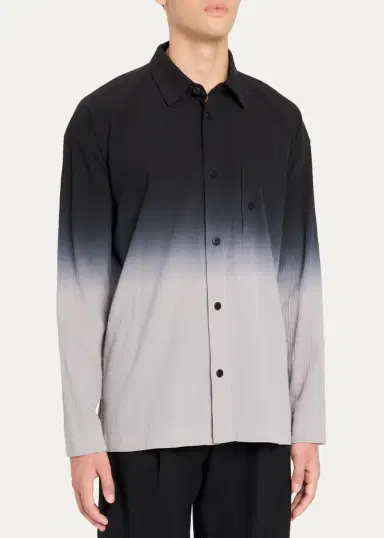 IM MEN Men's Textured Cotton Drip Degrade Button-Down Shirt | Thumbnail 4