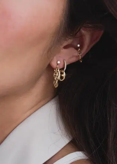 Zoë Chicco 14K Small Puffed Mariner Chain Diamond Earrings | Thumbnail 2