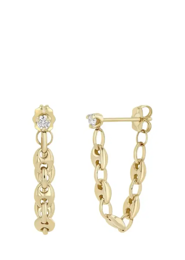 Zoë Chicco 14K Small Puffed Mariner Chain Diamond Earrings