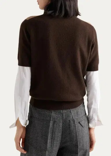 Prada Argyle Cashmere Short-Sleeve Crewneck Sweater | Thumbnail 3 Prada Argyle Cashmere Short-Sleeve Crewneck Sweater | Thumbnail 3