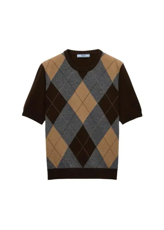 Prada Argyle Cashmere Short-Sleeve Crewneck Sweater
