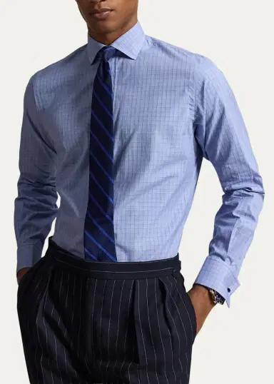 Polo Ralph Lauren Men's Cotton Plaid Custom Fit French Cuff Dress Shirt | Thumbnail 4