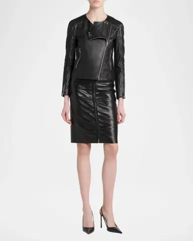 Tom Ford Ruched Leather Zip-Front Skirt | Thumbnail 2